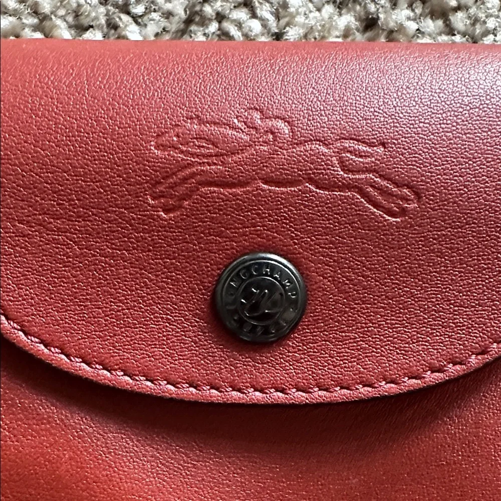 Longchamp Le Pilage Cuir Red Leather Crossbody Bag - Picture 2 of 9